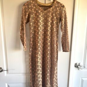 Vintage hand made sheer metallic Gold floral Women's Dress